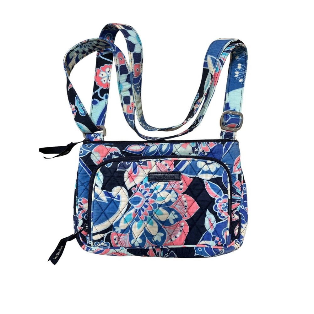Vera Bradley Quilted Floral Crossbody Bag Pink Blue and White with Wallet OSFA.